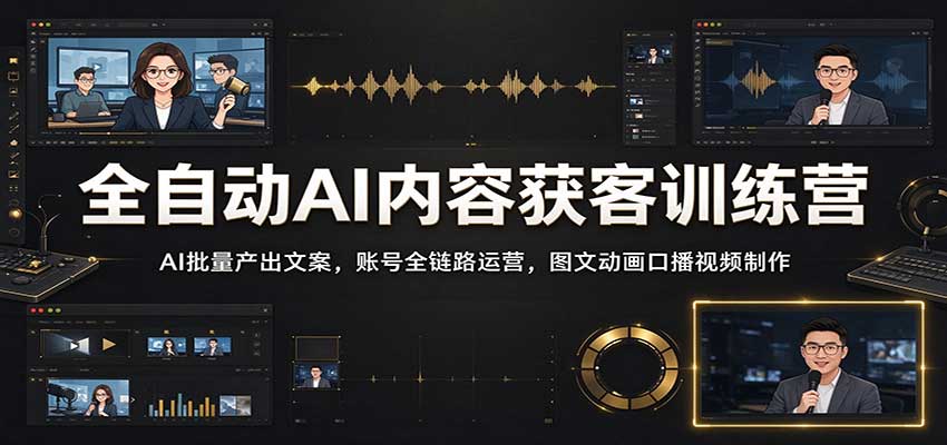 全自动AI内容获客训练营：AI批量产出文案，账号全链路运营，图文动画口播视频制作-创业资源网