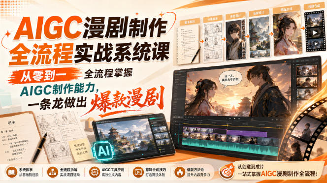 AIGC漫剧制作全流程实战系统课，从零到一全流程掌握AIGC制作能力，一条龙做出爆款漫剧-创业资源网