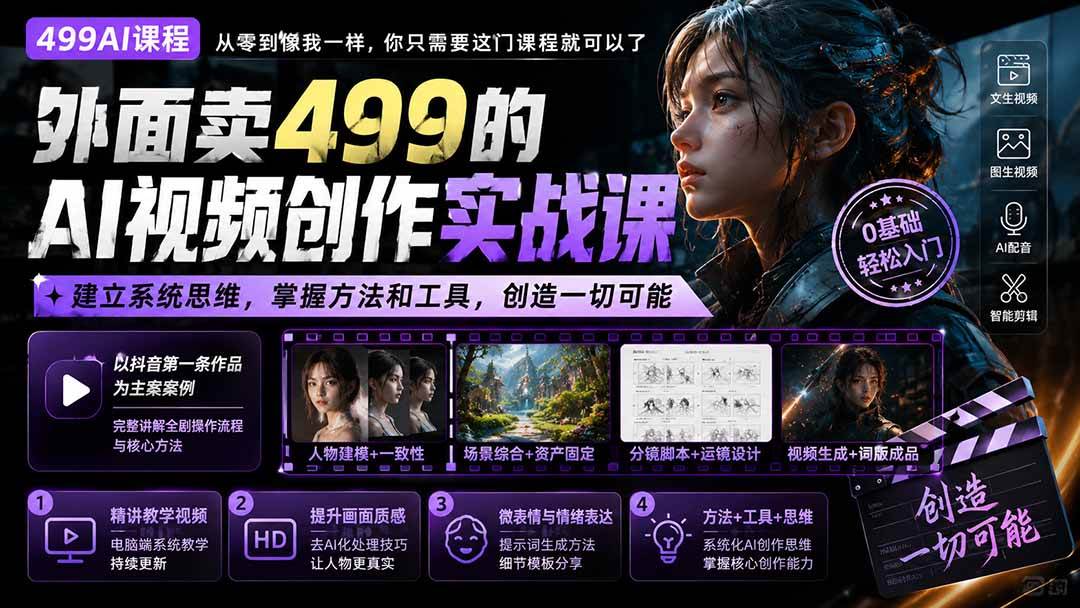 （20307期）外面卖499的AI视频创作实战课：建立系统思维，掌握方法和工具，创造一切可能。-创业资源网