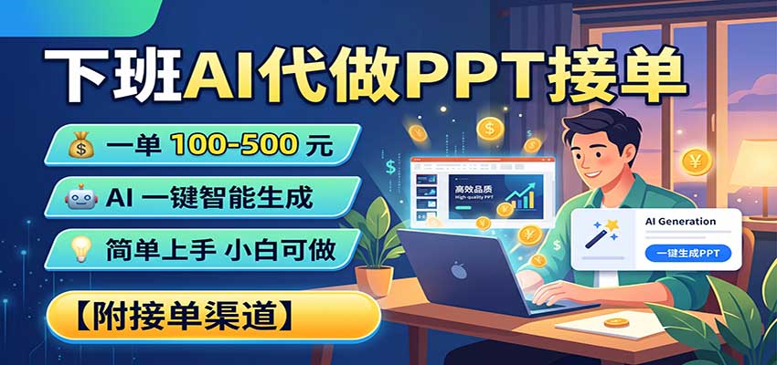 下班AI代做PPT接单，一单100-500，AI一键生成，小白也能做，附接单渠道-创业资源网