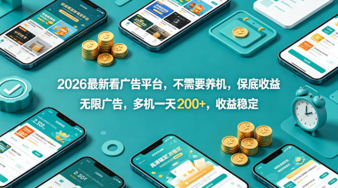 2026最新看广告平台，不需要养机，保底收益，无限广告，多机一天200+，收益稳定【揭秘】-创业资源网