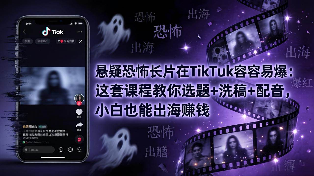 （18220期）悬疑恐怖长片在TikTok最容易爆：这套课程教你选题+洗稿+配音，小白也能出海赚钱-创业资源网