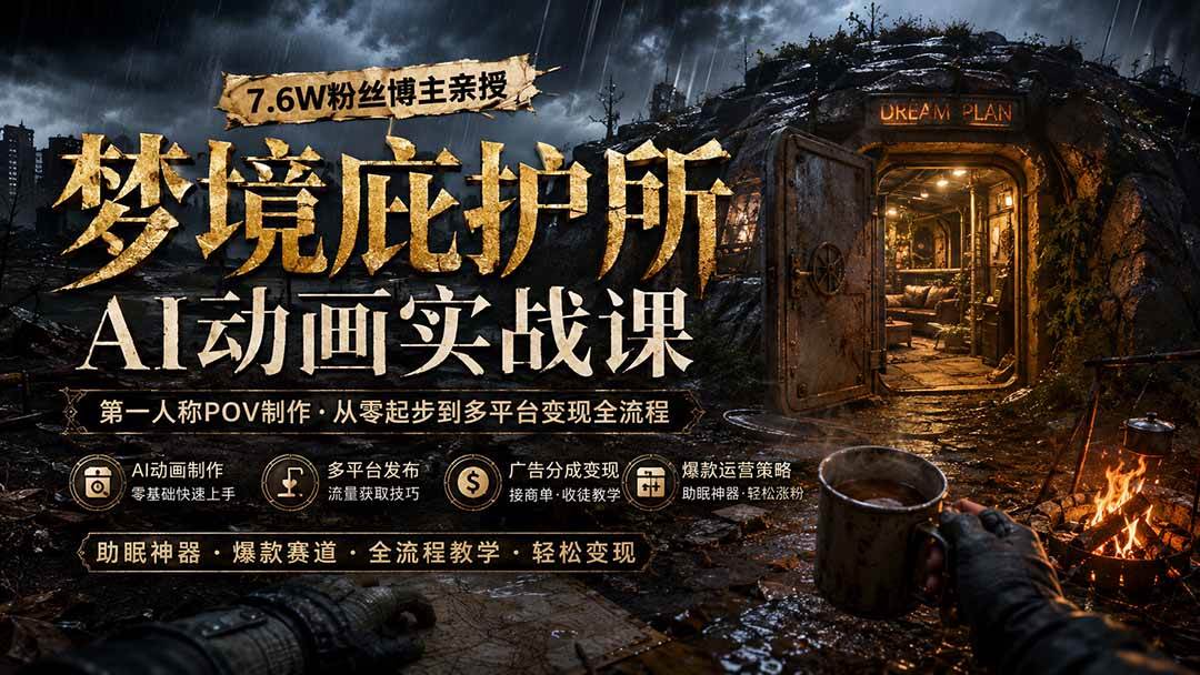 (19886期)梦境庇护所AI动画实战课:7.6W粉丝博主亲授第一人称POV制作,从零起步到多平台发布变现全流程 (19886期)梦境庇护所AI动画实战课:7.6W粉丝博主亲授第一人称POV制作,从零起步到多平台发布变现全流程