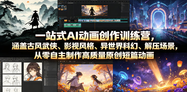 一站式AI动画创作训练营，涵盖古风武侠、影视风格、异世界科幻、解压场景，从零自主制作高质量原创短篇动画-创业资源网