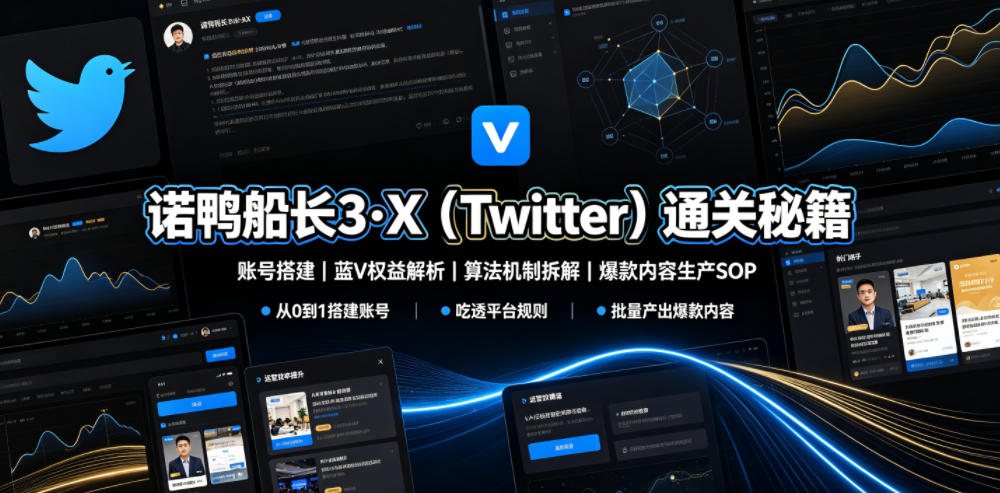 诺鸭船长3·X（Twitter）通关秘籍，涵盖账号搭建、蓝V权益解析、算法机制拆解及爆款内容生产SOP-创业资源网