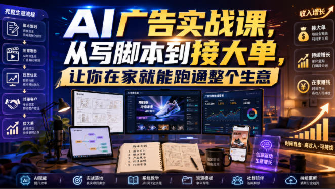 AI广告实战课，从写脚本到接大单，让你在家就能跑通整个生意【原创双语字幕】-创业资源网