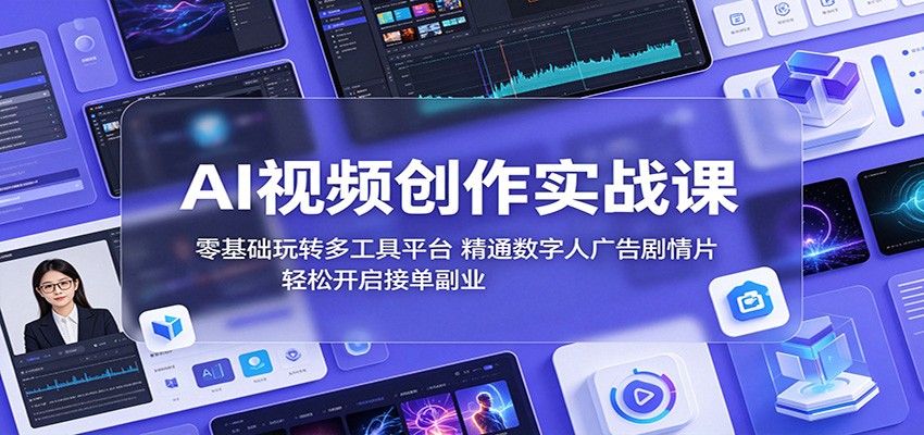 AI视频创作实战课：零基础玩转多工具平台，精通数字人广告、剧情片，轻松开启接单副业-创业资源网