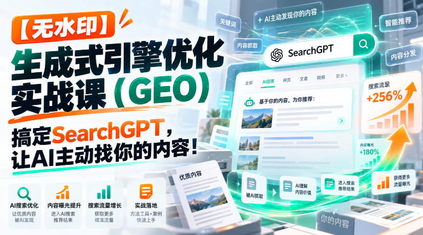【无水印】生成式引擎优化（GEO）实战课：搞定SearchGPT，让AI主动找你的内容！【原创双语字幕】-创业资源网