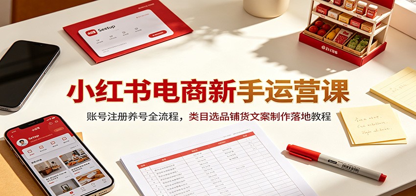 小红书电商新手运营课：账号注册养号全流程，类目选品铺货文案制作落地教程-创业资源网