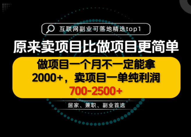 一单利润700-2.5K+,为什么我们要卖项目而不是做项目,我们普通人应该怎样开始?【揭秘】-创业资源网