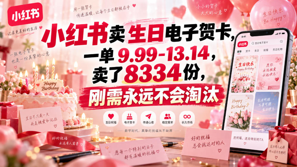 小红书卖生日电子贺卡，一单9.99-13.14，卖了8334份，刚需永远不会淘汰-创业资源网