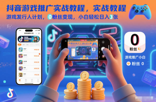 抖音游戏推广实战教程，游戏发行人计划，0粉丝变现，小白轻松日入3张-创业资源网