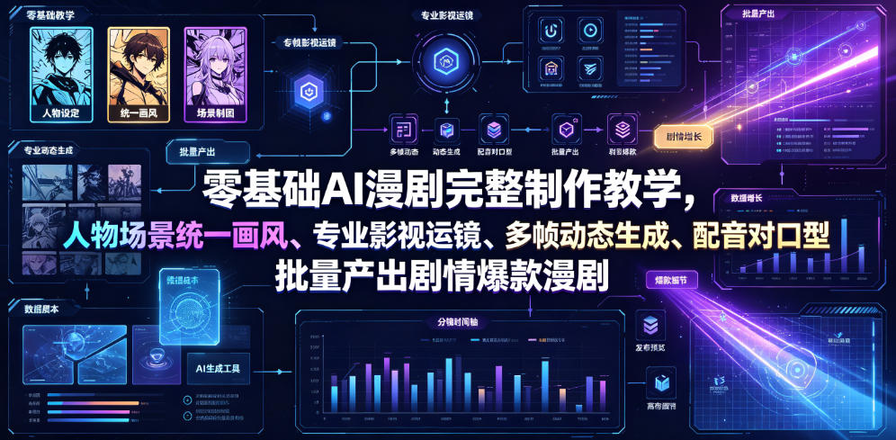 零基础AI漫剧完整制作教学，人物场景统一画风、专业影视运镜、多帧动态生成、配音对口型，批量产出剧情爆款漫剧-创业资源网