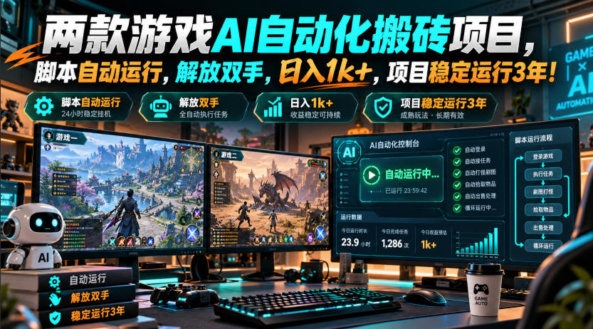 两款游戏AI自动化搬砖项目，脚本自动运行，解放双手，日入1k+，项目稳定运行3年！