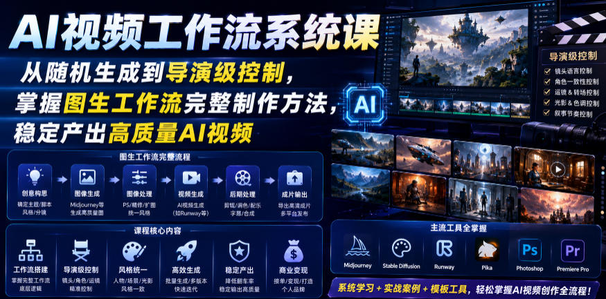 AI视频工作流系统课，从随机生成到导演级控制，掌握图生工作流完整制作方法，稳定产出高质量AI视频-创业资源网