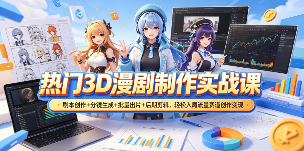 热门3D漫剧制作实战课，剧本创作+分镜生成+批量出片+后期剪辑，轻松入局流量赛道创作变现-创业资源网