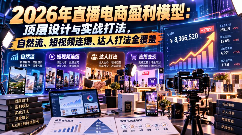 2026年直播电商盈利模型：顶层设计与实战打法，自然流、短视频连爆、达人打法全覆盖-创业资源网