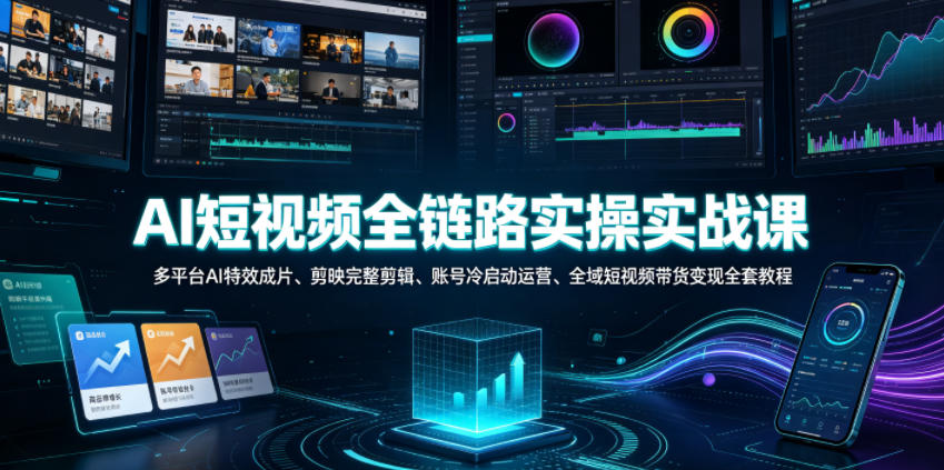 AI短视频全链路实操实战课｜多平台AI特效成片、剪映完整剪辑、账号冷启动运营、全域短视频带货变现全套教程-创业资源网