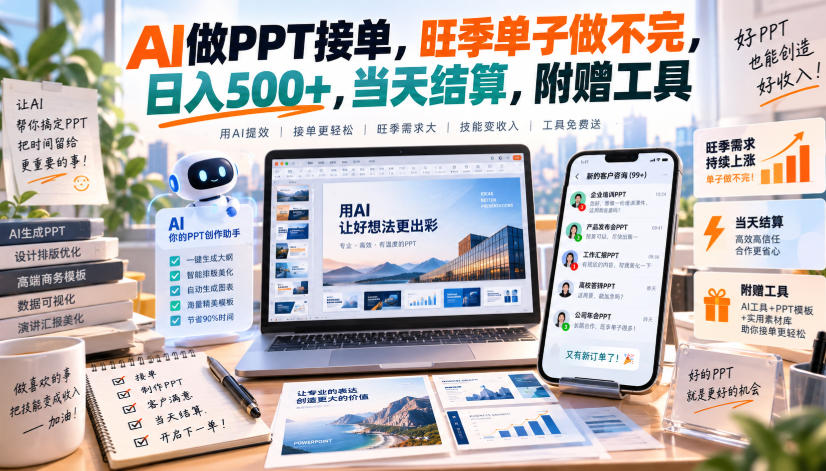 AI做PPT接单，旺季单子做不完，日入500+，当天结算，附赠工具【揭秘】-创业资源网