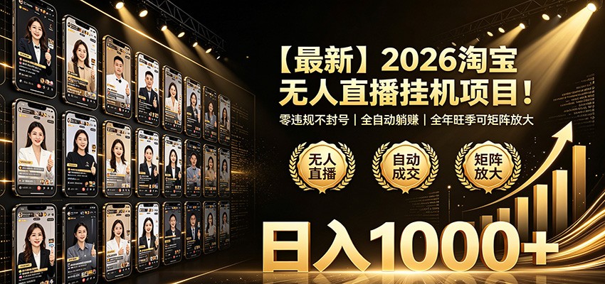 最新2026淘宝无人直播挂机项目！零违规不封号，全自动躺赚，日入1000+-创业资源网