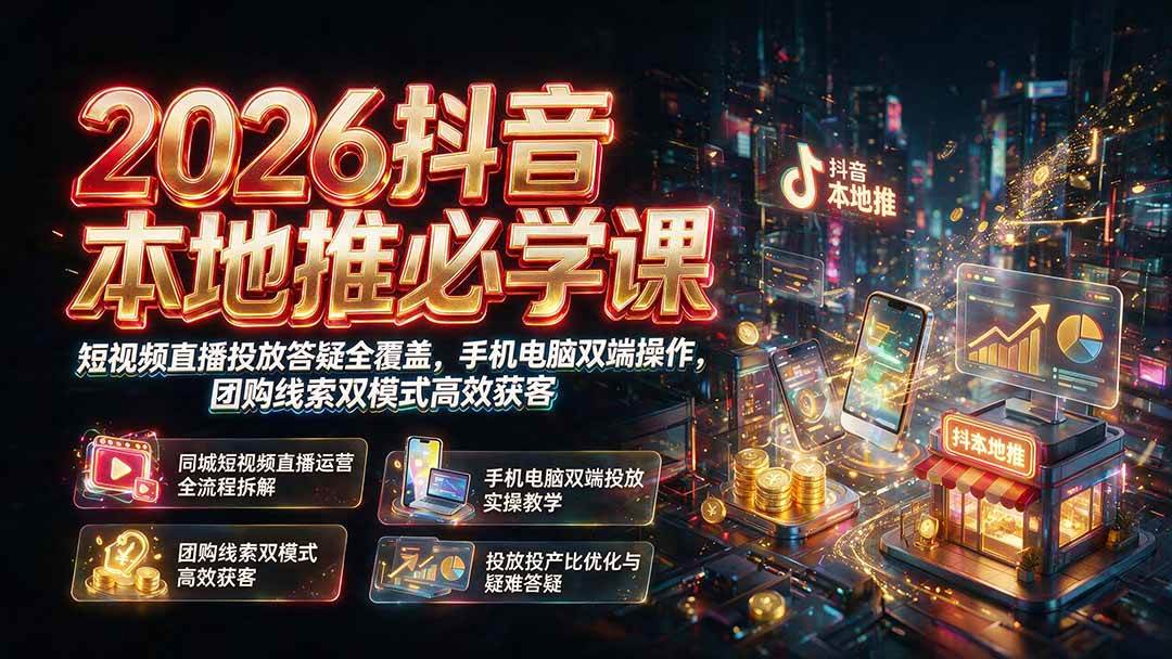 （19618期）2026抖音本地推必学课｜短视频直播投放答疑全覆盖，手机电脑双端操作，团购线索双模式高效获客-创业资源网
