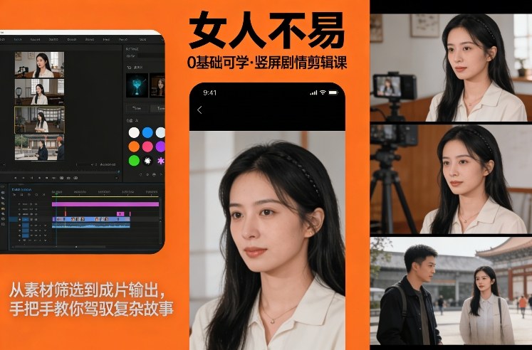 0基础可学！《女人不易》竖屏剧情剪辑课，从素材筛选到成片输出，手把手教你驾驭复杂故事-创业资源网