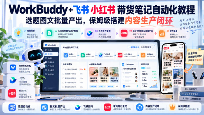 WorkBuddy+飞书小红书带货笔记自动化教程，选题图文批量产出，保姆级搭建内容生产闭环【文档】-创业资源网