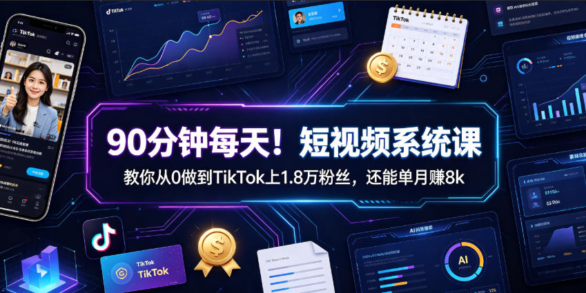 90分钟每天!短视频系统课教你从0做到TikTok上1.8万粉丝,还能单月賺8k【原创双语字幕】-创业资源网