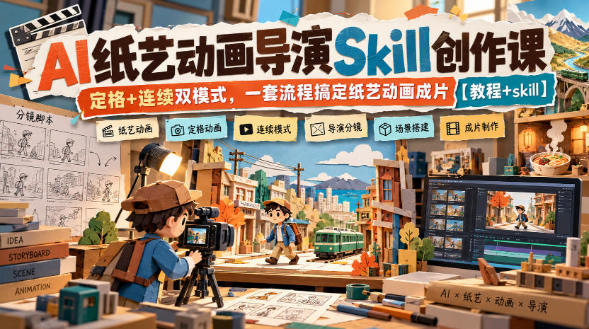AI纸艺动画导演Skill创作课｜定格+连续双模式，一套流程搞定纸艺动画成片【教程+skill】-创业资源网