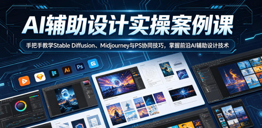 AI辅助设计实操案例课,手把手教学Stable Diffusion、Midjourney与PS协同技巧,掌握前沿AI辅助设计技术-创业资源网