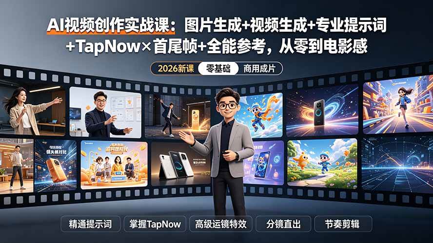 （19383期）AI视频创作实战课：图片生成+视频生成+专业提示词+TapNow×首尾帧+全能参考，从零到电影感成片-创业资源网