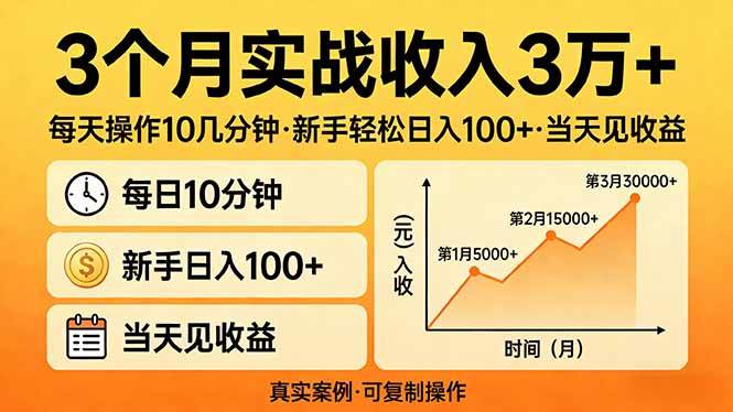 （17639期）3个月实战收入3万+，每天操作10几分钟，新手轻松日入100+，当天见收益-创业资源网