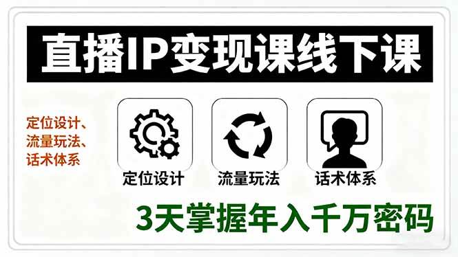 (16065期)直播IP变现课线下课,定位设计、流量玩法、话术体系,3天掌握年入千万密码-创业资源网