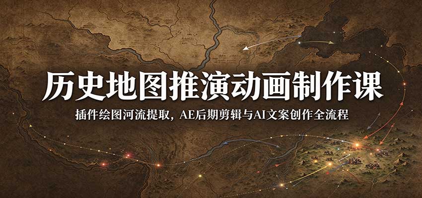 历史地图推演动画制作课：插件绘图河流提取，AE后期剪辑与AI文案创作全流程-创业资源网