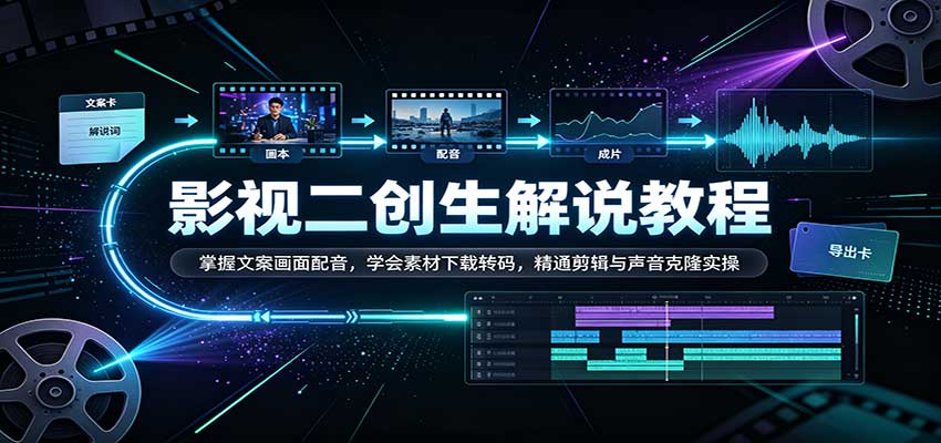 影视二创解说教程:掌握文案画面配音,学会素材下载转码,精通剪辑与声音克隆实操-创业资源网