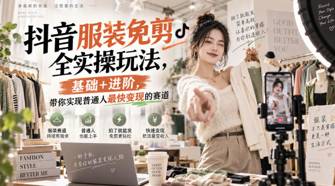 抖音服装免剪全实操玩法，基础+进阶，带你实现普通人最快变现的赛道-创业资源网