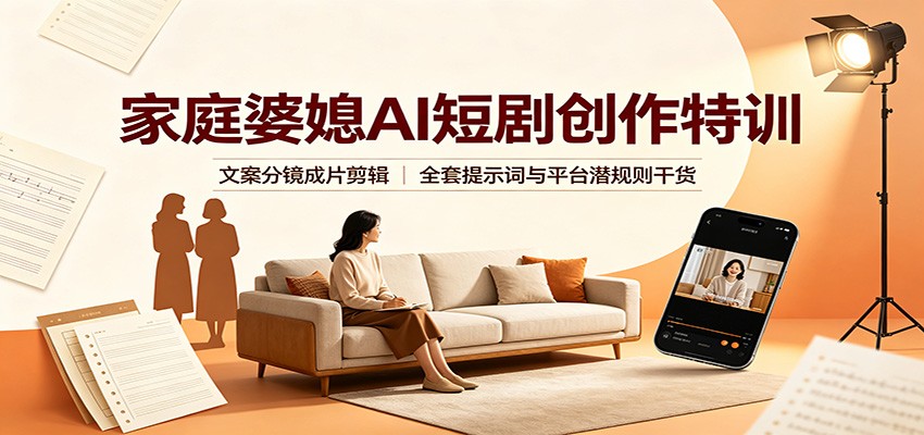 家庭婆媳AI短剧创作特训：文案分镜成片剪辑，全套提示词与平台潜规则干货-创业资源网