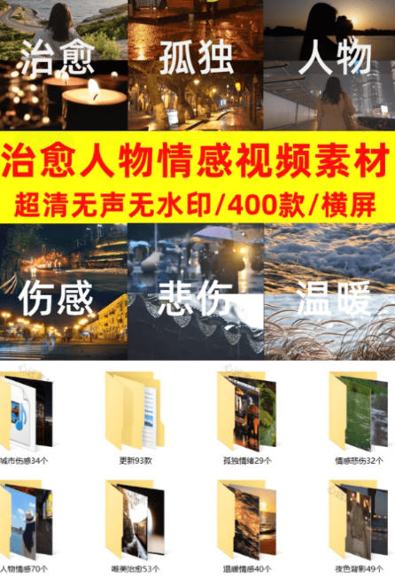爆款短视频常用视频素材！抖音治愈伤感人物情感视频素材，400款合集，无声无水印，视频感氛围拉满-创业资源网