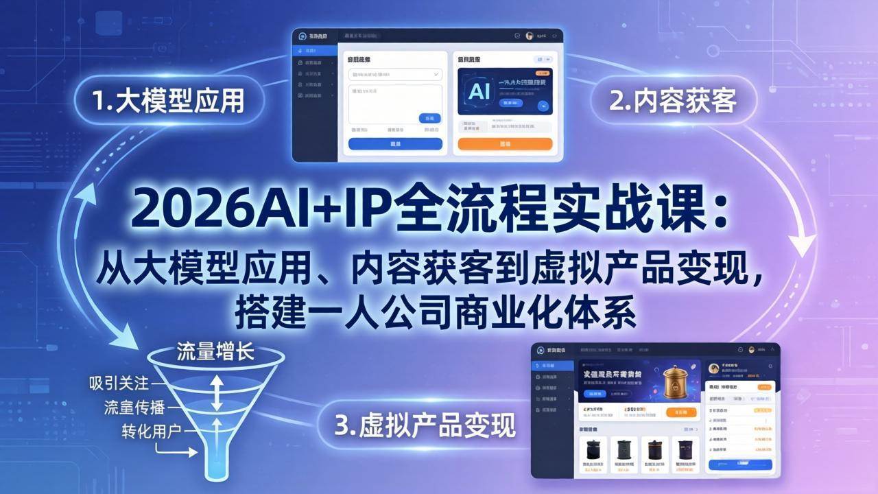 （17863期）2026AI+IP全流程实战课：从大模型应用、内容获客到虚拟产品变现，搭建一人公司商业化体系-创业资源网