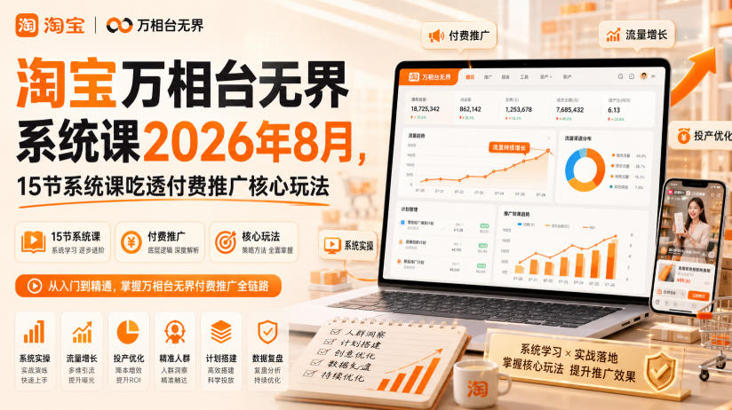 淘宝万相台无界系统课2026年8月，15节系统课吃透付费推广核心玩法-创业资源网