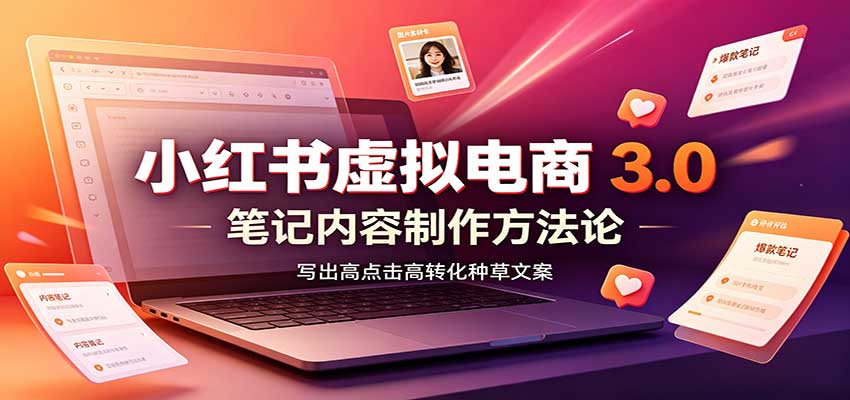 小红书虚拟电商3.0：账号搭建选品开店，笔记内容制作，矩阵投放教学-创业资源网