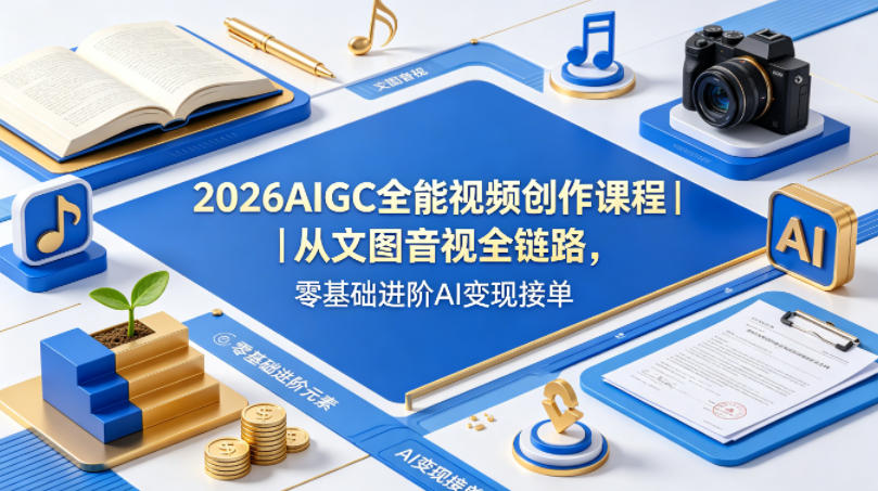 2026AIGC全能视频创作课程｜从文图音视全链路，零基础进阶AI变现接单-创业资源网
