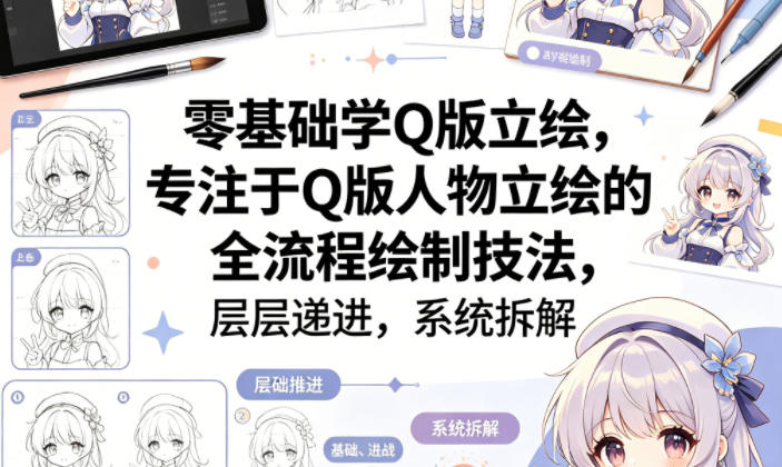零基础学Q版立绘，专注于Q版人物立绘的全流程绘制技法，层层递进，系统拆解-创业资源网