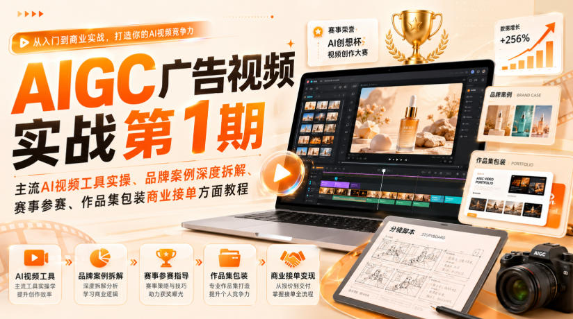 AIGC广告视频实战第1期，主流AI视频工具实操、品牌案例深度拆解、赛事参赛、作品集包装商业接单方面教程-创业资源网