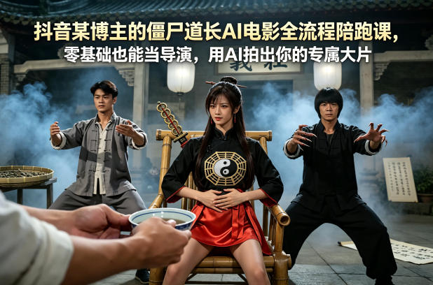 抖音某博主的僵尸道长AI电影全流程陪跑课，零基础也能当导演，用AI拍出你的专属大片-创业资源网