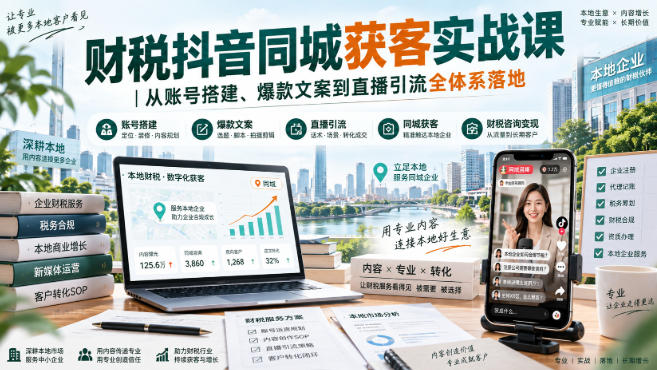 财税抖音同城获客实战课|从账号搭建、爆款文案到直播引流全体系落地-创业资源网