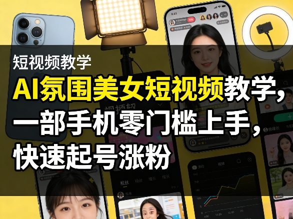 AI氛围美女短视频教学，一部手机零门槛上手，快速起号涨粉-创业资源网