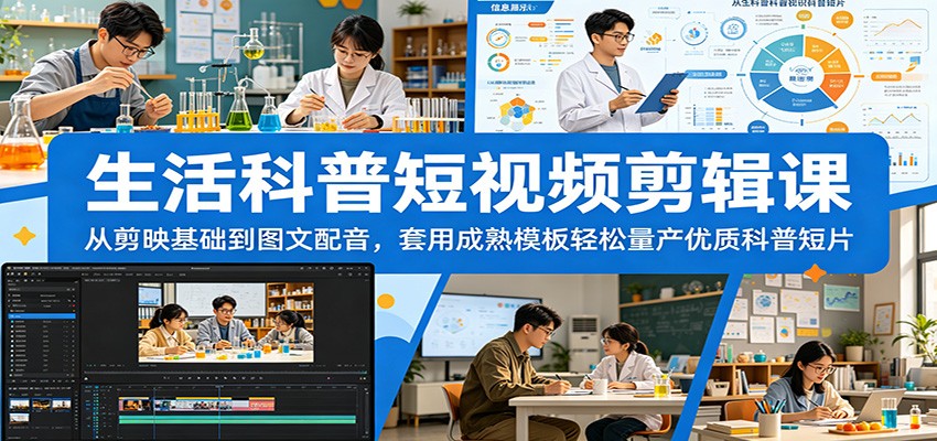 生活科普短视频剪辑课：从剪映基础到图文配音，套用成熟模板轻松量产优质科普短片-创业资源网