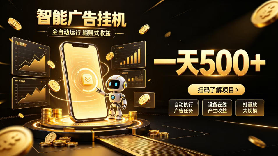 智能广告挂G项目，无需人工值守，全自动躺賺增收，单日收益可达500+【揭秘】-创业资源网