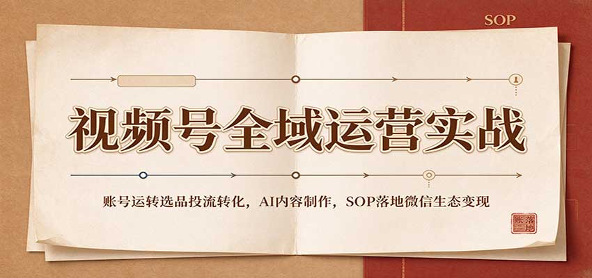 视频号全域运营实战：账号运转选品投流转化，AI内容制作，SOP落地微信生态变现-创业资源网